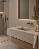 Łazienka w stylu spa z blatem i ścianami ze spieku FLORIM Stone Stone Jura.