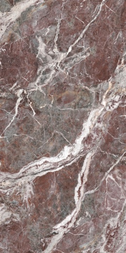 Płyta FLORIM Stone Marble Dusty Rose z bordową bazą i wyrazistymi białymi żyłami.