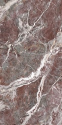 Płyta FLORIM Stone Marble Dusty Rose z bordową bazą i wyrazistymi białymi żyłami.