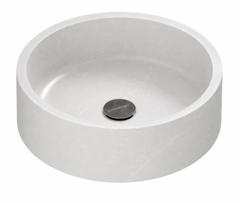 Okrągła umywalka Silestone Integrity Zoe Top Bao Desert Silver z subtelnym rysunkiem powierzchni