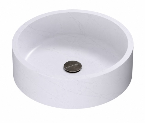 Umywalka Silestone Integrity Zoe Top Bao Eternal Statuario – okrągła misa w jasnej kolorystyce z delikatnym szarym użyleniem