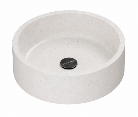 Okrągła umywalka Silestone Integrity Zoe Top Bao Snowy Ibiza z subtelnym szarym rysunkiem