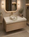 Umywalka nablatowa Zoe TOP Bao z blatem Silestone Versailles Ivory i złotą armaturą