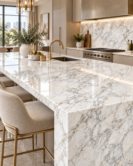 ReSTILE Arabescatto Oro 12 mm poler na wyspie kuchennej i blacie z eleganckim połyskiem