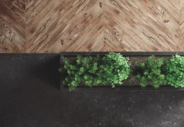 Silestone Corktown - fragment blatu kuchennego zestawiony z podłogom w odcieniu naturealnego drewna