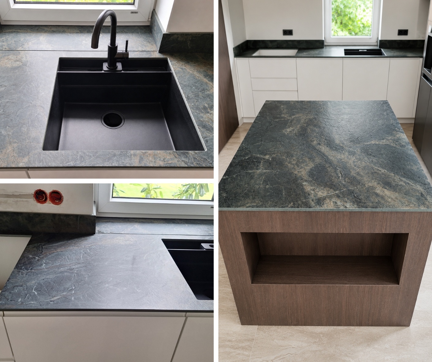 Blaty Neolith Amazonico ze zlewem podwieszanym i wyspą kuchenną - realizacja Lublin