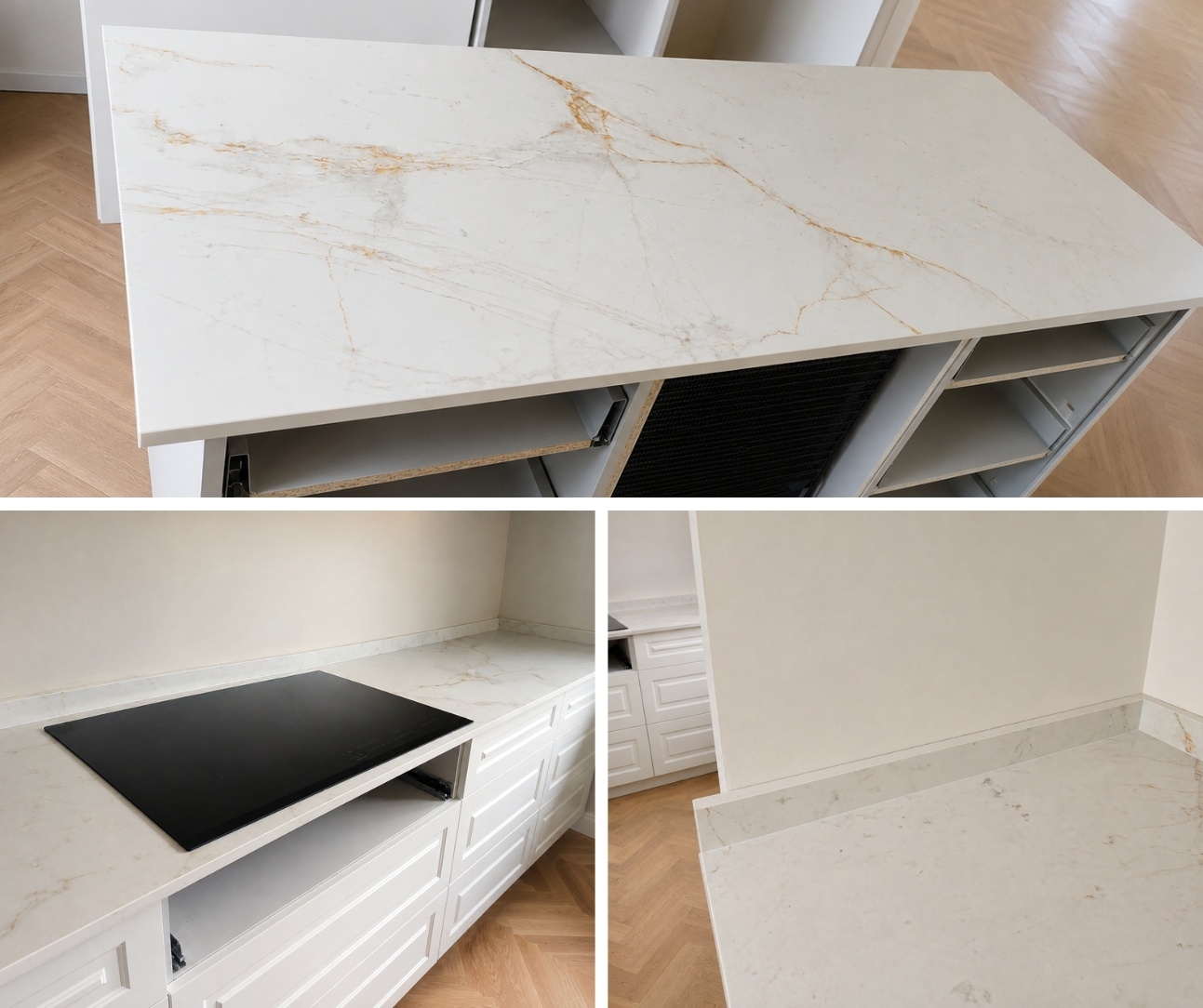  Parapety Neolith Abu Dhabi White dopasowane do blat&oacute;w kuchennych &ndash; realizacja w Warszawie