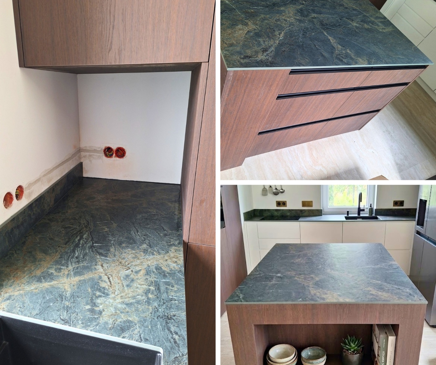 Neolith Amazonico na blatach i przy oknie - detale realizacji kuchni FALCO w Lublinie
