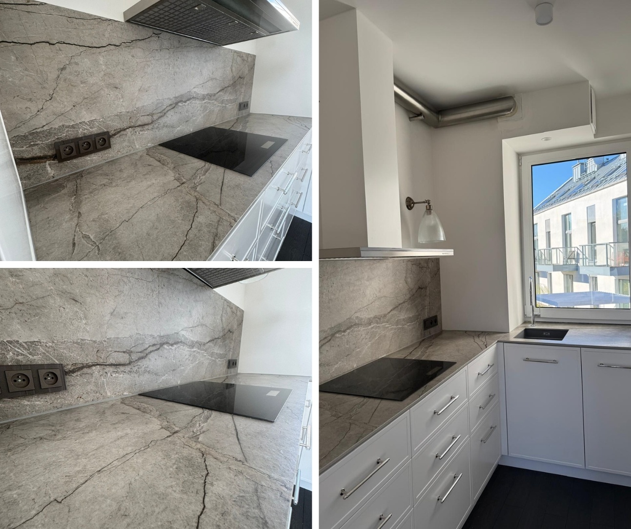 Detal blatu i ściany Marazzi Silver Root Grey z wyraźnym kamiennym użyleniem