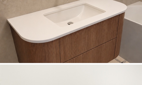 Blaty łazienkowe Technistone Crystal White – realizacja FALCO w Zielonej Górze