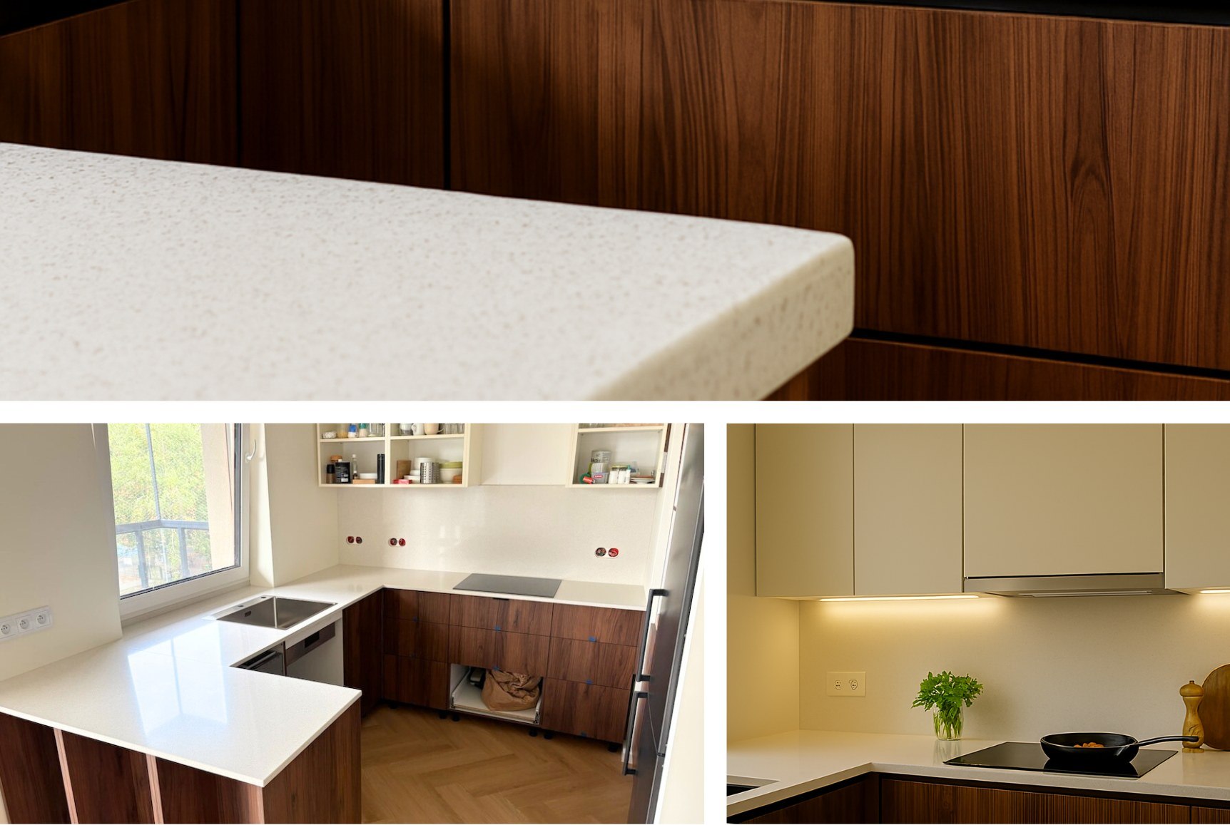 Detale powierzchni i struktury konglomeratu Silestone Bianco Maple w jasnym, naturalnym świetle