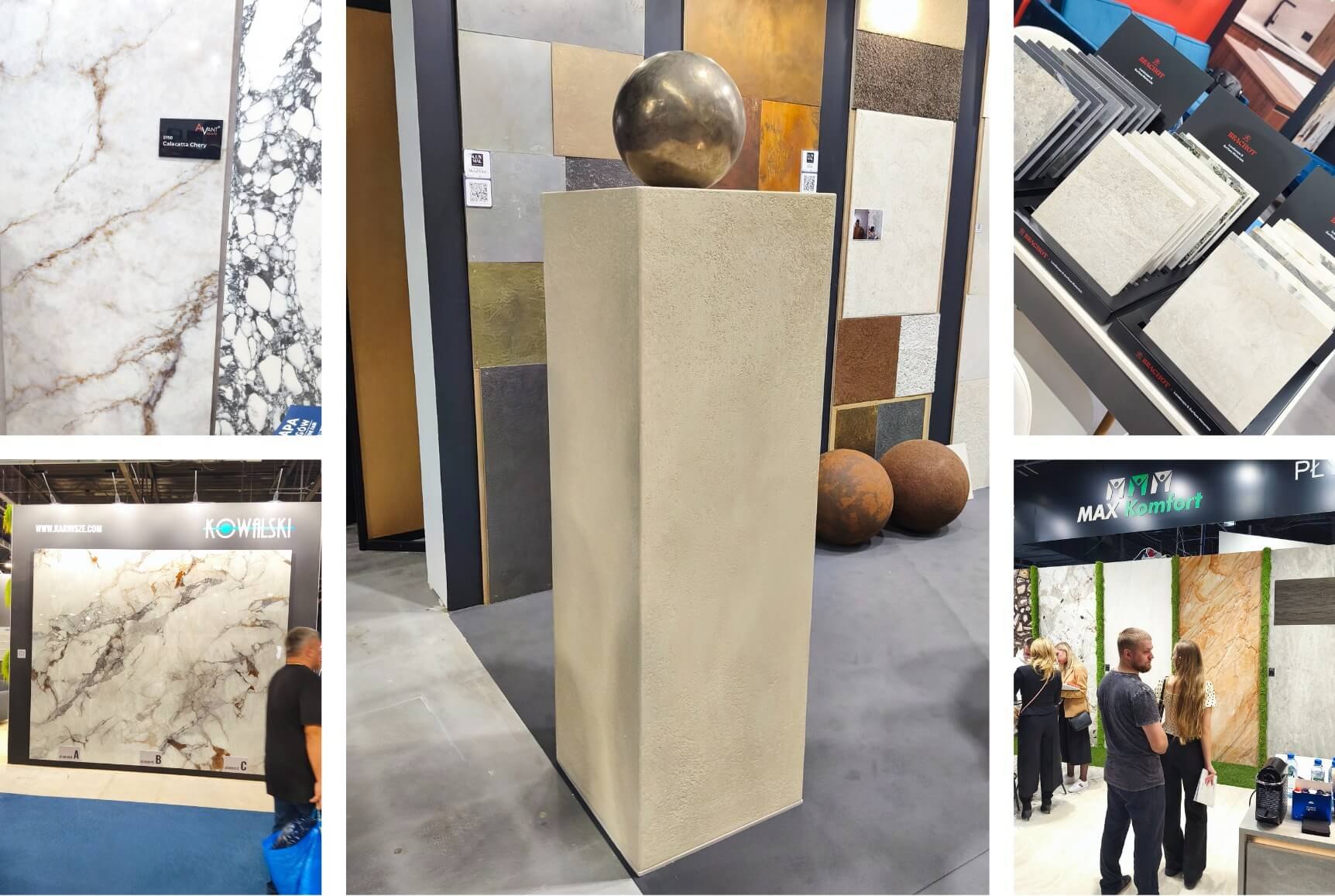 Zbliżenie na strukturę płyty spieku w odcieniach beżu z efektem naturalnego kamienia