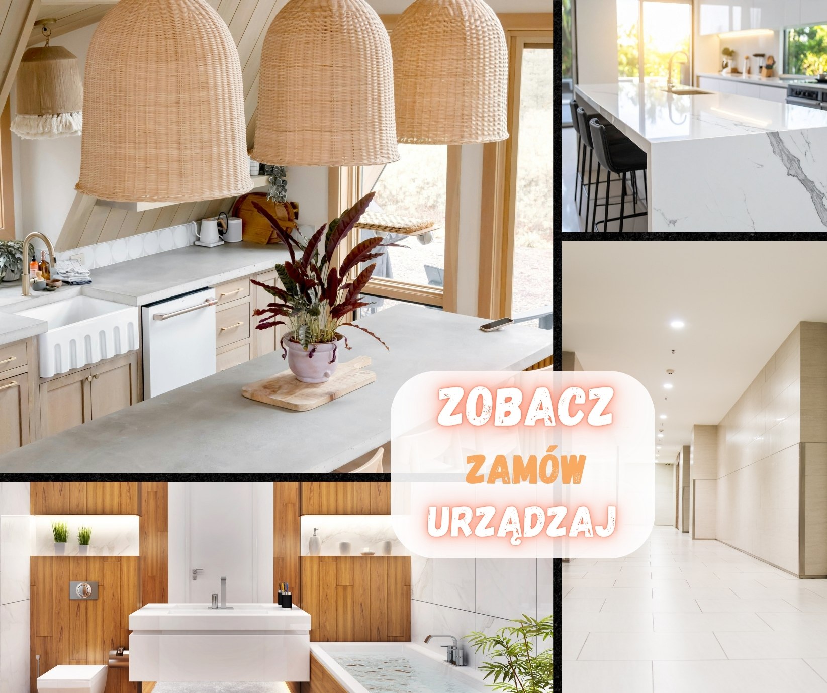 Inspiracje wnętrz FALCO – kuchnia, łazienka i salon w stylu premium z wykorzystaniem spieków kwarcowych