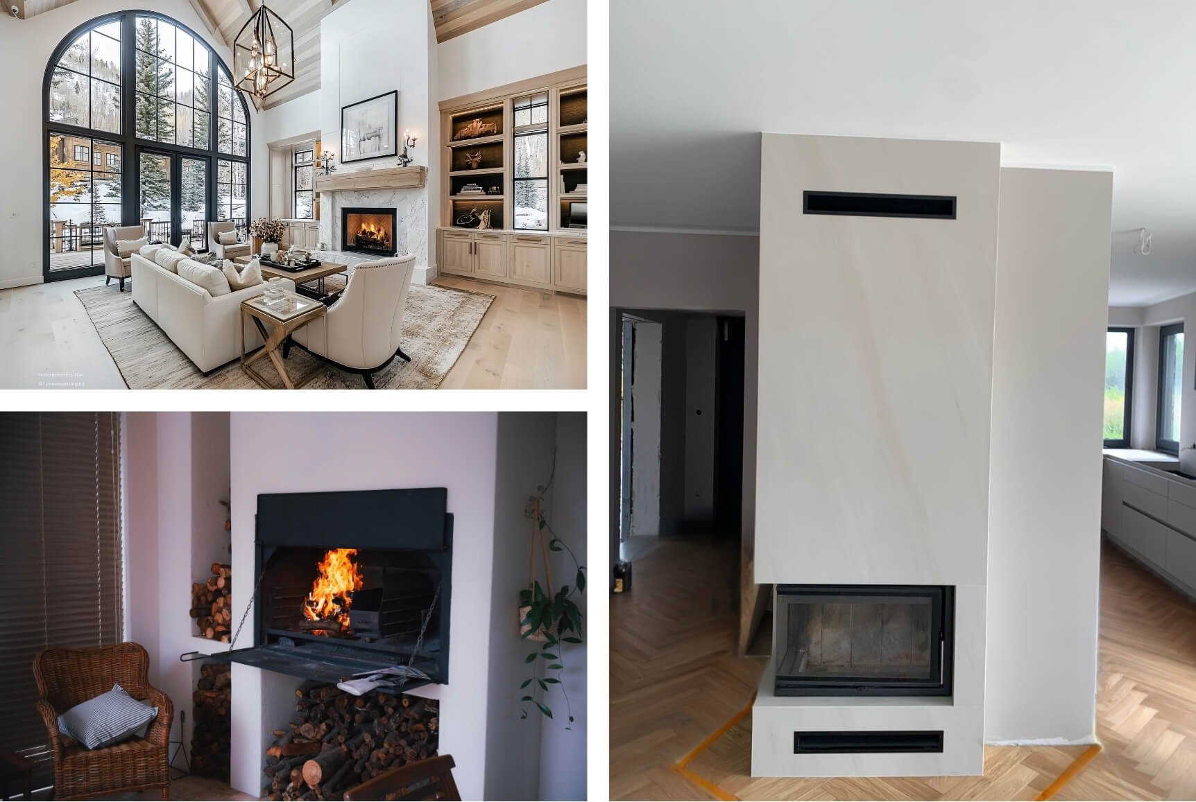 Jasne wnętrza z kominkami ze spiek&oacute;w kwarcowych, nowoczesne zabudowy kominkowe dopasowane do architektury dom
