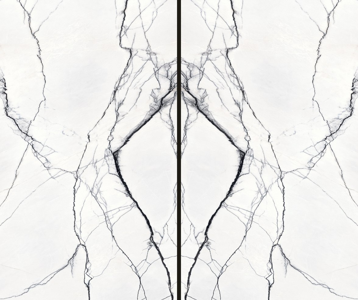 FLORIM Marble Breach bookmatch &ndash; spiek wielkoformatowy 160x320 cm z białym tłem i ciemnym użyleniem