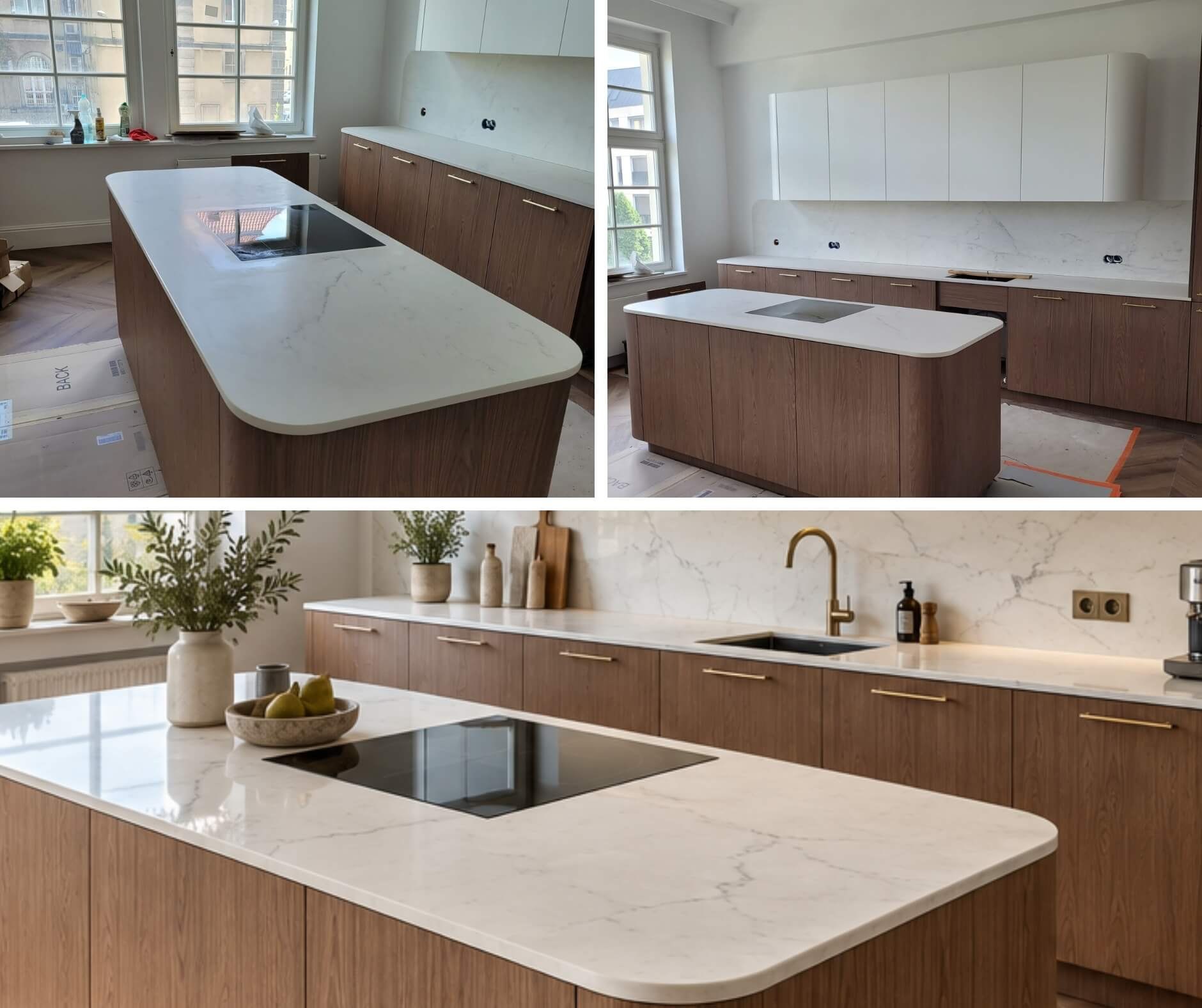 Marazzi Altissimo 20 mm Satin – blat, wyspa i ściana w realizacji kuchni FALCO w Kostrzynie