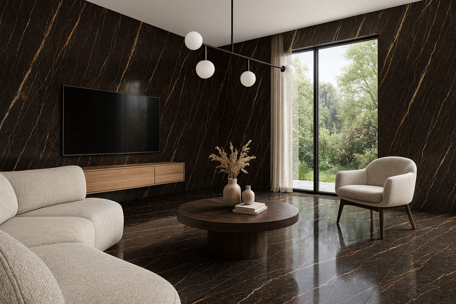 salon wykonany z ciemnego spieku